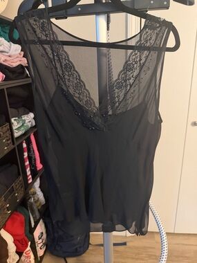 Ann Taylor Black Lace-Trim Beaded Camisole